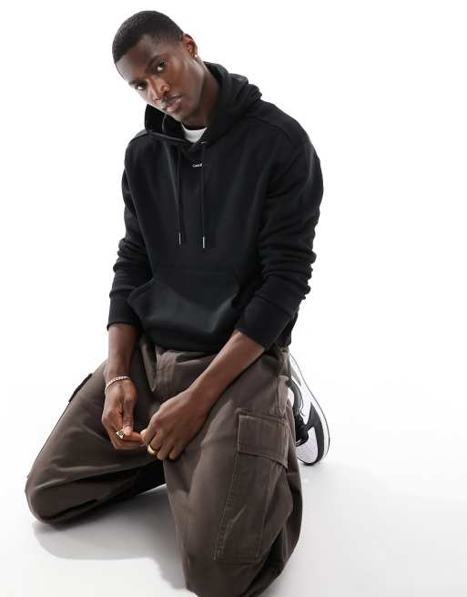 Calvin Klein - Hoodie van katoen modal met nano logo in zwart