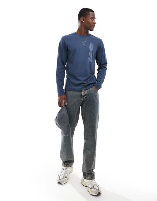 Calvin Klein horizontal logo long sleeve t-shirt in navy, 4 of 4
