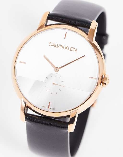 Calvin Klein - Horloge met leren bandje in zwart
