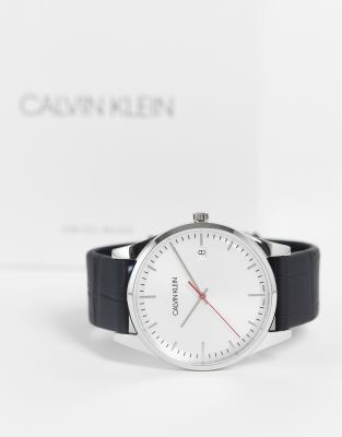 Calvin Klein - Horloge met leren bandje met textuur in zwart | ASOS