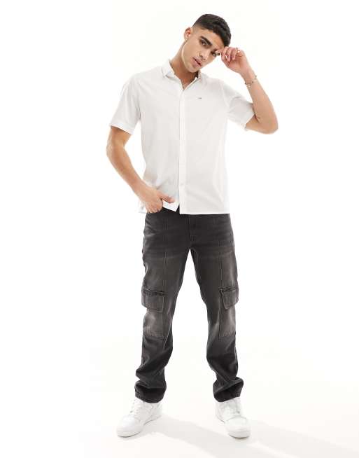 Calvin Klein - Hvid poplin-skjorte med korte ærmer og stretch i regular fit, 3 af 4