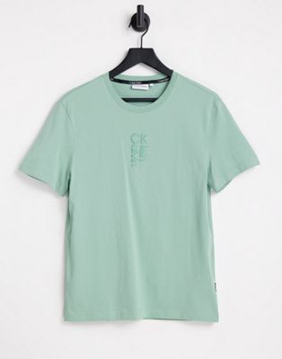 Calvin Klein hybrid logo t-shirt in teal green