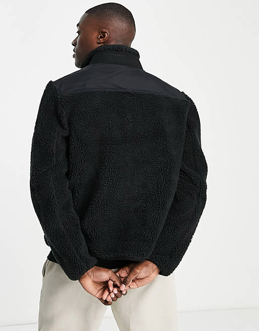 Calvin Klein hybrid teddy fleece zip through jacket in black | ASOS
