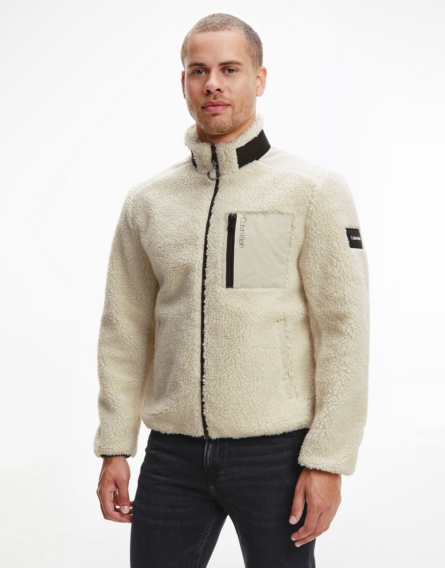 Calvin Klein - Hybride jas met teddy borg en ritssluiting in steenkleur-Neutraal