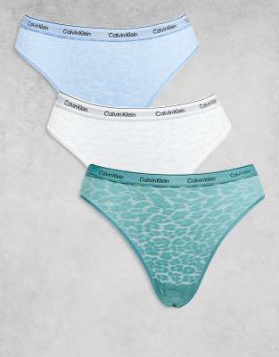Calvin Klein - Icon - 3er-Pack Tangas in Türkis, Babyblau und Weiß mit Spitze und Markenzeichen-Bunt