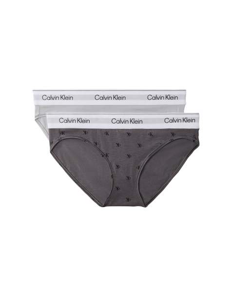 Calvin Klein Icon bikini briefs i bomuldsmodal 2-pak i mørkegrå print/lysegrå - view 1