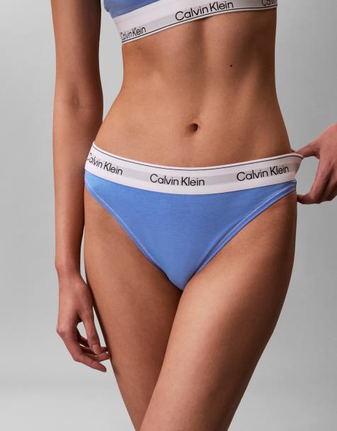 Calvin Klein - Icon - Blå tangatrusser i modal- og bomuldsblanding med høj benskæring - view 1