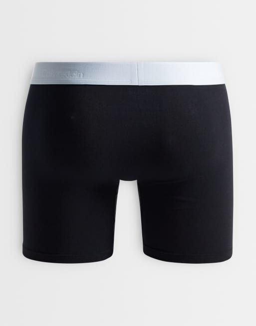 Calvin Klein Icon bomuldsstretch 3-pak boxer briefs i sort med grå/blå/bordeaux linninger, 2 af 3