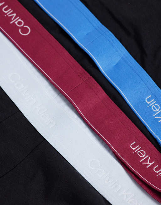 Calvin Klein Icon bomuldsstretch 3-pak boxer briefs i sort med grå/blå/bordeaux linninger, 3 af 3