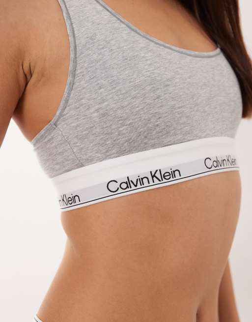Calvin Klein Icon bralette à col rond souligné en coton modal gris, 2 de 4