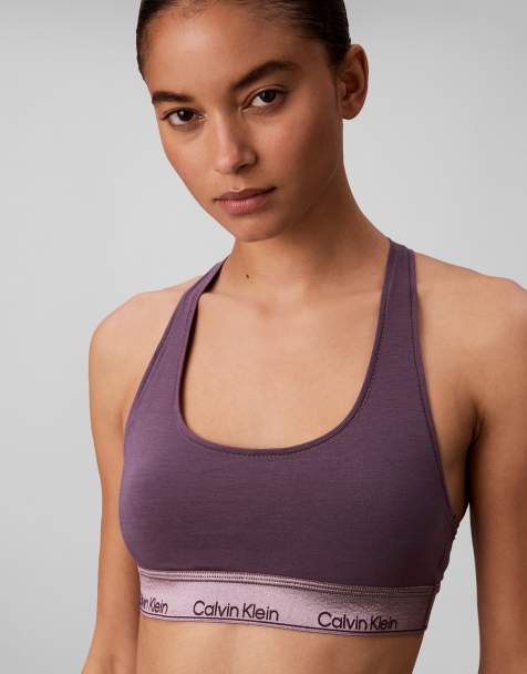 Calvin Klein Icon Bralette aus Baumwoll-Modal mit Metallic-Effekt, ungefüttert, in Violett - view 1