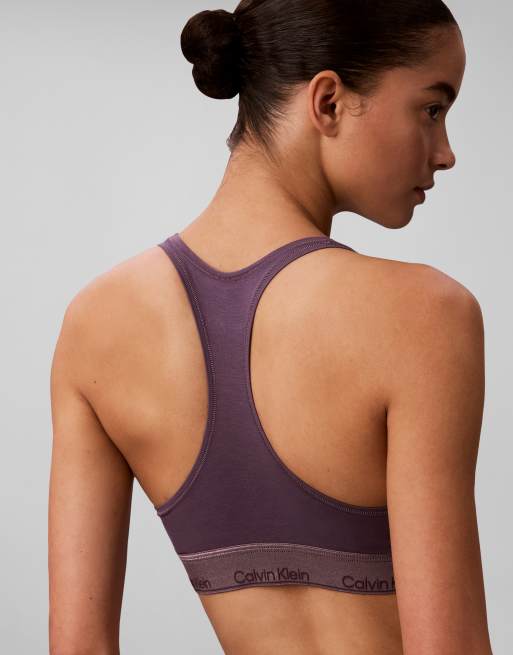 Calvin Klein Icon Bralette aus Baumwoll-Modal mit Metallic-Effekt, ungefüttert, in Violett, 3 von 3