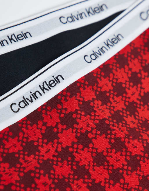 Calvin Klein - Icon - Confezione da 3 perizomi nero/grigio/rosso a quadri scozzesi con logo, 2 di 3