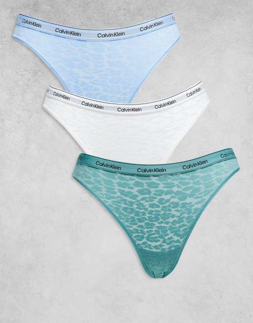 Calvin Klein - Icon - Confezione da 3 slip taglio bikini in pizzo turchese/celeste/bianco