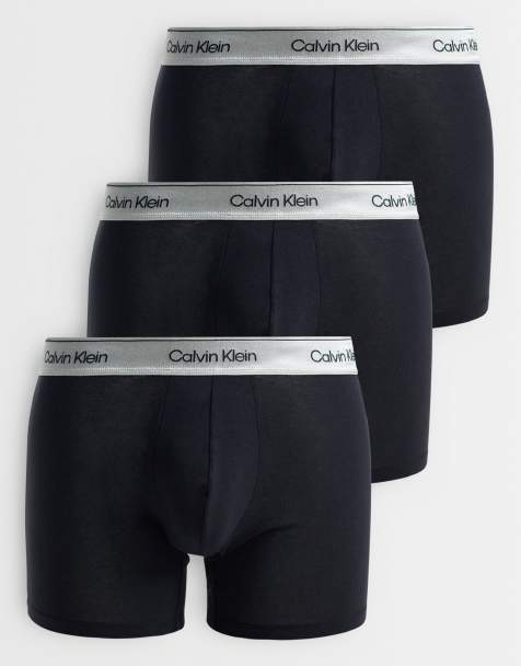 Calvin Klein Icon cotton blend stretch 3 pack boxer briefs in black with silver waistbands - view 1