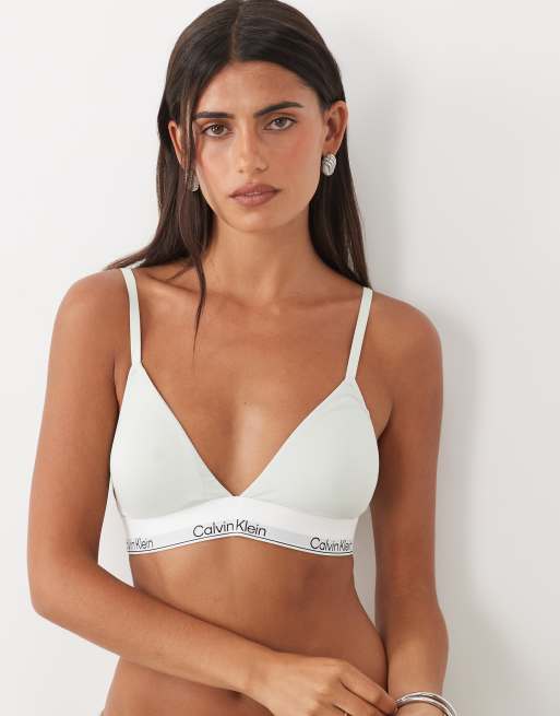 Calvin Klein Icon Cotton Modal 2-pack lightly lined triangle bras in green, 3 of 4