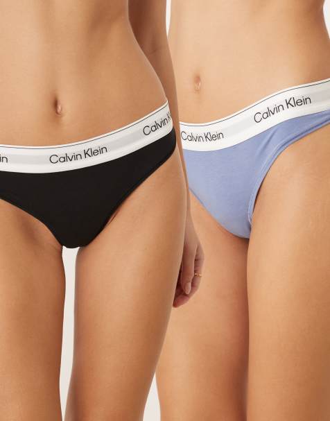 Calvin Klein Icon Cotton Modal 2 pack thongs in black/blue - view 1