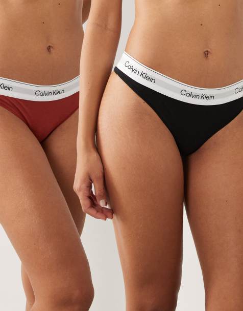 Calvin Klein Icon Cotton Modal 2 pack thongs in black/red - view 1
