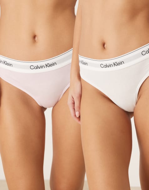 Calvin Klein Icon Cotton Modal 2 pack thongs in white/pink - view 1