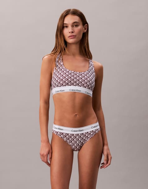 Calvin Klein icon cotton modal bralette co-ord in pink emblem print? - view 1