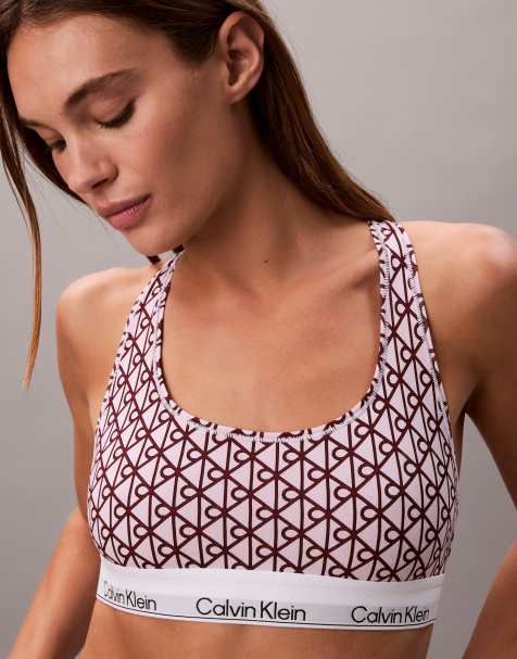 Calvin Klein Icon Cotton Modal bralette in baby pink and burgundy emblem print - view 1