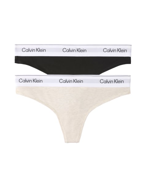 Calvin Klein Icon Cotton Modal G-string 2pk in black/oatmeal heather - view 1