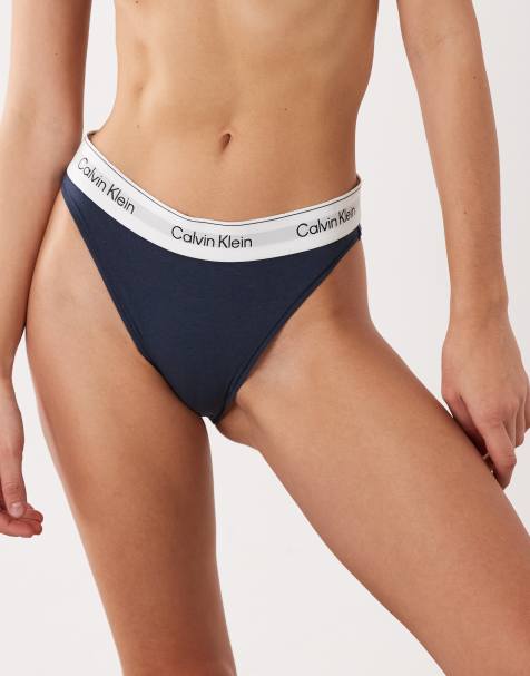 Calvin Klein Icon Cotton Modal high leg tanga in navy - view 1