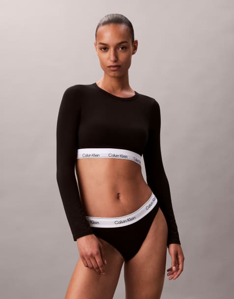 Calvin Klein – Icon Cotton Modal – Langärmliges Cropped Oberteil in Schwarz - view 1