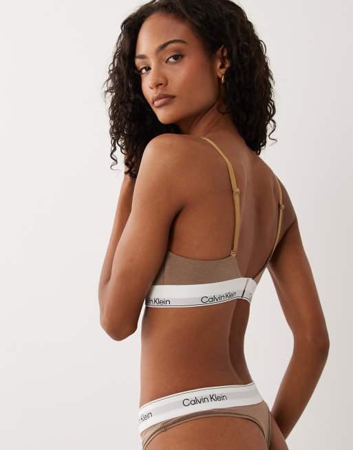Calvin Klein – Icon Cotton Modal – Leicht gefütterter Triangel-BH in Braun , 3 von 4