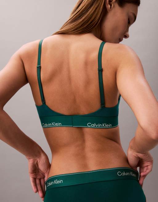 Calvin Klein – Icon Cotton Modal – Leicht gefütterter Triangel-BH in Tannengrün, 2 von 4