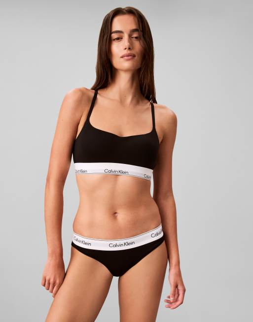 Calvin Klein Icon Cotton Modal lightly lined bralette in black, 2 of 4