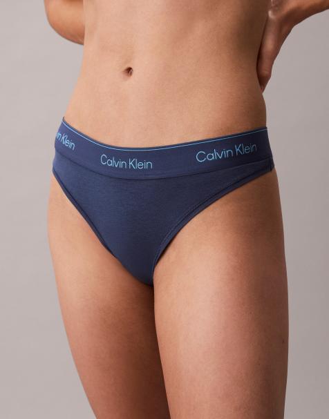 Calvin Klein Icon cotton-modal lingerie thong in dark blue - view 1