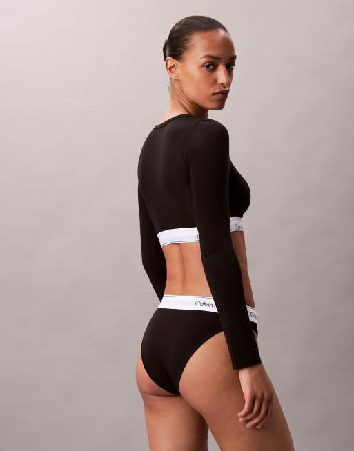 Calvin Klein Icon Cotton Modal long sleeve crop top in black ASOS