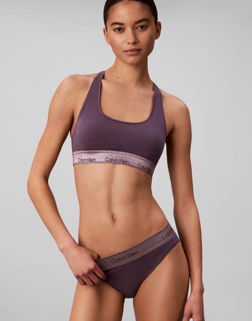 Calvin Klein Icon Cotton Modal metallic unlined bralette in violet, 2 of 3
