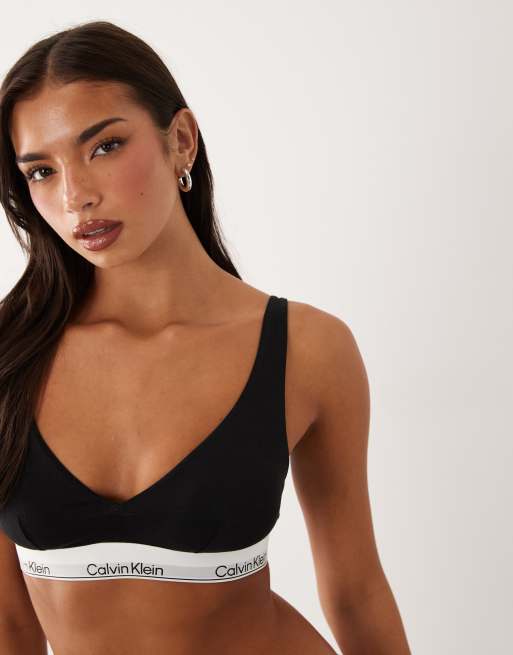 Calvin Klein Icon Cotton Modal push up triangle bra in black, 3 of 4