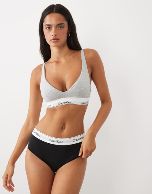 Calvin Klein Icon Cotton Modal push up triangle bra in light gray, 2 of 4