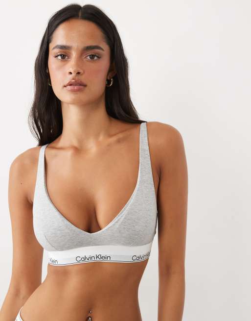 Calvin Klein Icon Cotton Modal push up triangle bra in light gray, 3 of 4