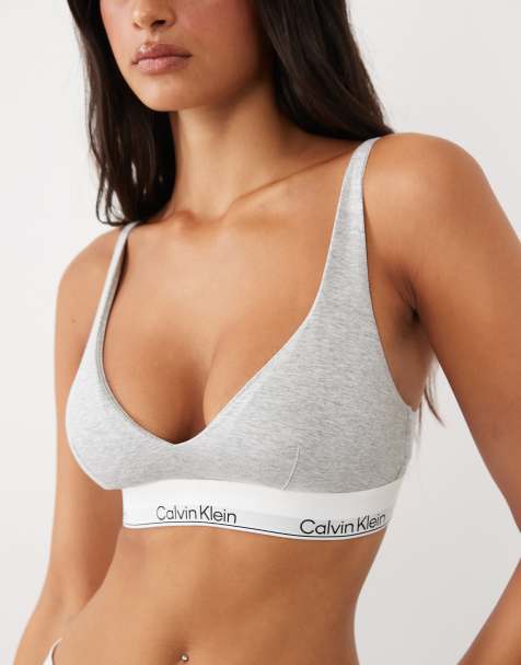 Calvin Klein Icon Cotton Modal push up triangle bra in light grey - view 1