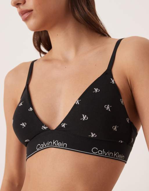 Calvin Klein - Icon Cotton Modal - Reggiseno a triangolo leggermente foderato nero a fantasia, 4 di 4