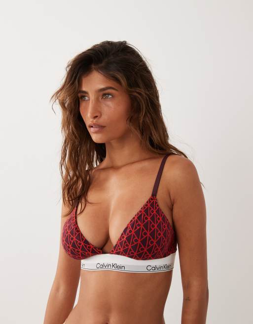Calvin Klein - Icon Cotton Modal - Ensemble avec soutien-gorge triangle et string - Rouge à imprimé logo, 2 de 3