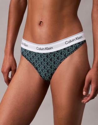 Calvin Klein - Icon Cotton Modal - String - Bleu imprimé logo