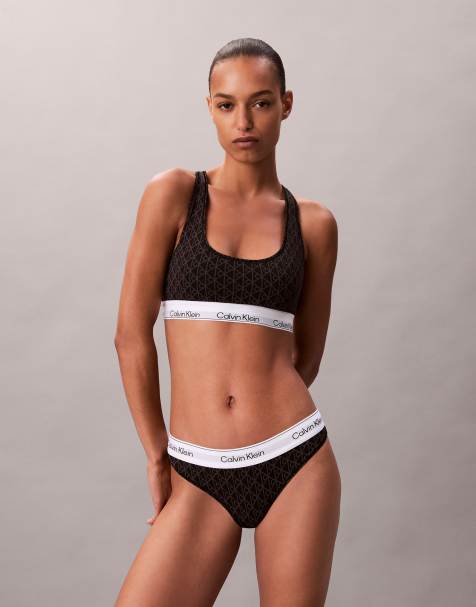 Calvin Klein - Icon Cotton Modal - String - Gris imprimé logo - view 1