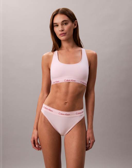 Calvin Klein Icon Cotton Modal tanga thong in pale pink, 3 of 4