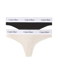 Calvin Klein Icon Cotton Modal thong 2pk in black/oatmeal heather