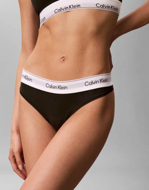 Calvin Klein Icon Cotton Modal thong 2pk in black/oatmeal heather, 3 of 3