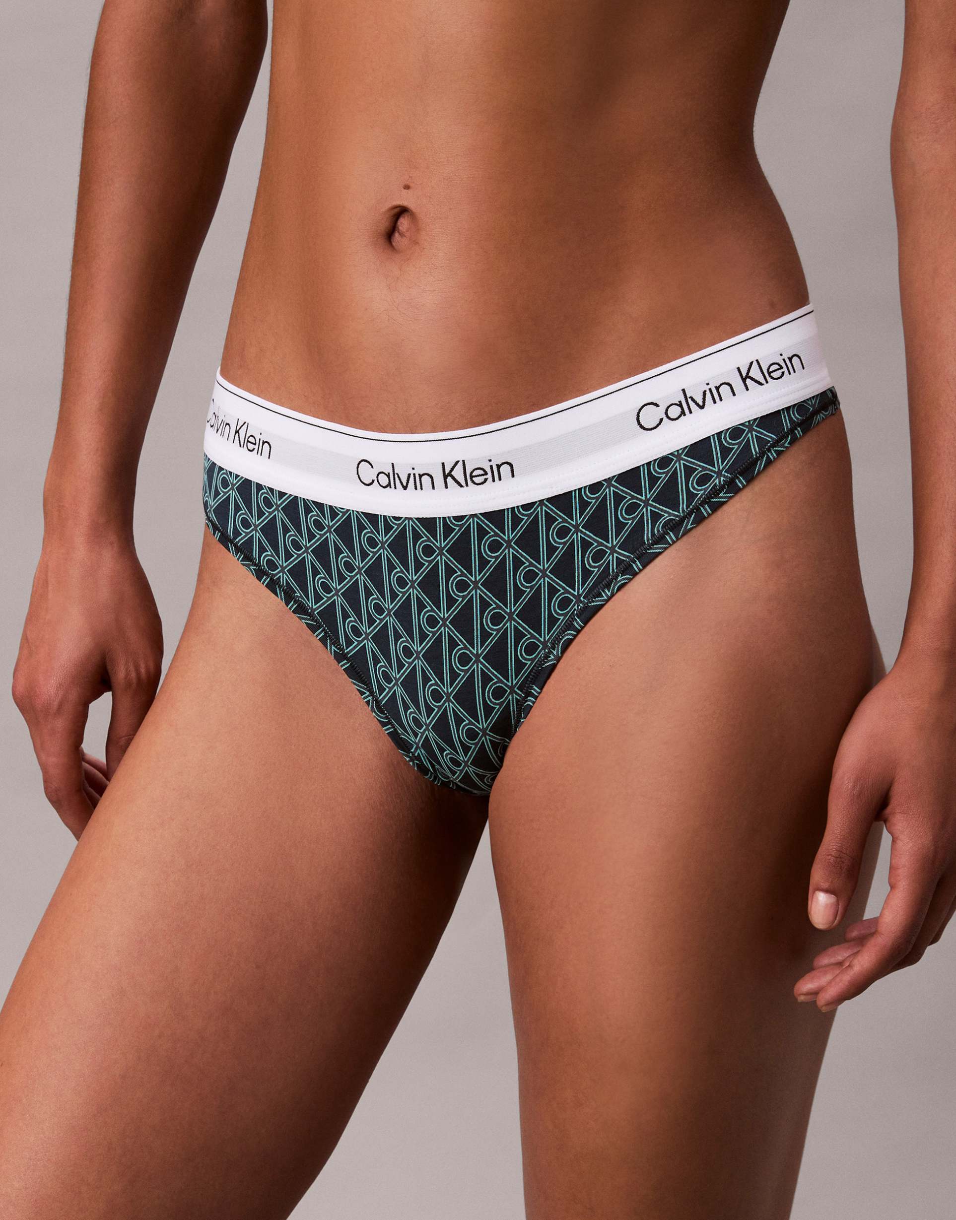 calvin klein icon cotton modal thong in blue emblem print