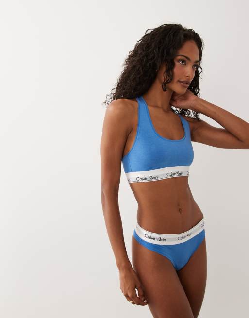 Calvin Klein Icon Cotton Modal bra and pants in blue, 3 of 3