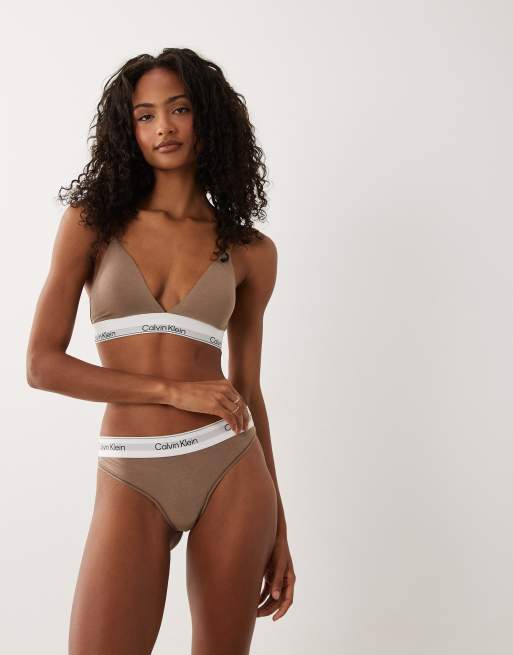 Calvin Klein Icon Cotton Modal bra and pants in brown, 3 of 5