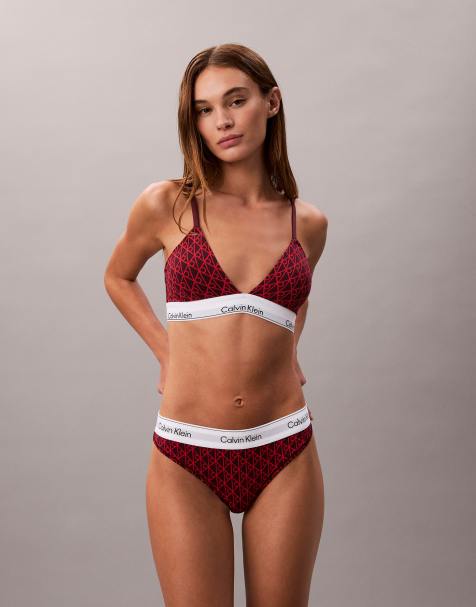 Calvin Klein Icon Cotton Modal thong in red emblem print - view 1