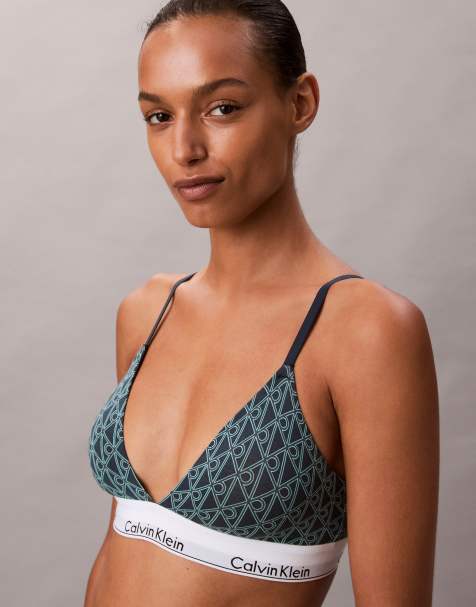 Calvin Klein - Icon Cotton Modal - Trekantsbralette med let for og blåt emblemprint - view 1